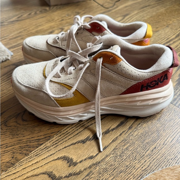 Hoka Bondi L Suede Sneakers in Beige and Brown - Picture 5 of 8